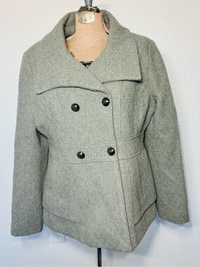 Jessica Simpson Womens M Gray Wool Blend Double Breasted Peacoat Jacket